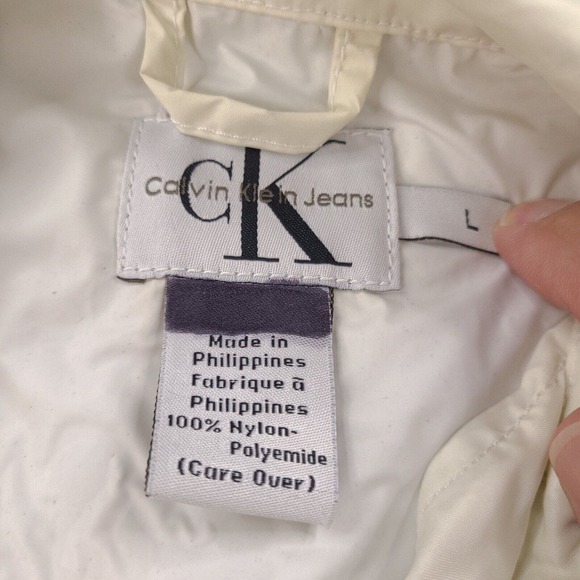 Calvin Klein Jeans Rain Coat Jacket Womens Large White Snap Button‎ Windbreaker - Picture 3 of 16